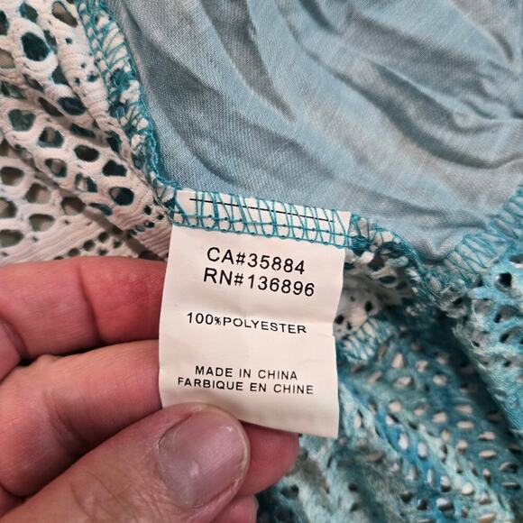 Cativa Wearable Art Jacket Blue Green Abstract Crinkle Mesh Back Sz XL Dopamine - Picture 12 of 12